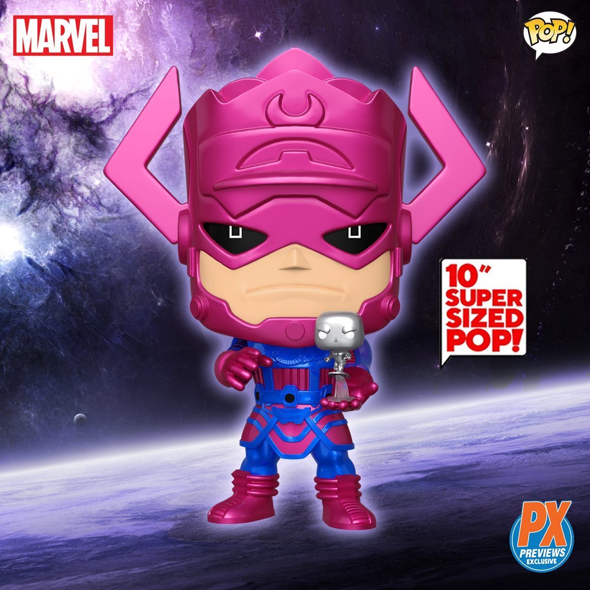 Funko POP! 10" Jumbo Marvel Comics The Fantastic Four 809 Galactus with Silver Surfer (Metallic) PX Previews Exclusive