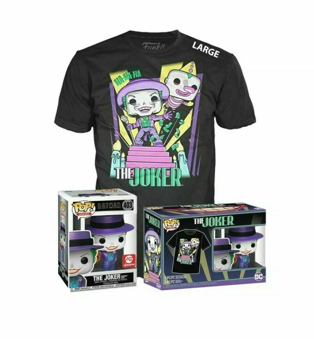 Funko POP! and Tee DC Comics Batman '89 403 Joker (Metallic) with Speaker Size Large AE Exclusive