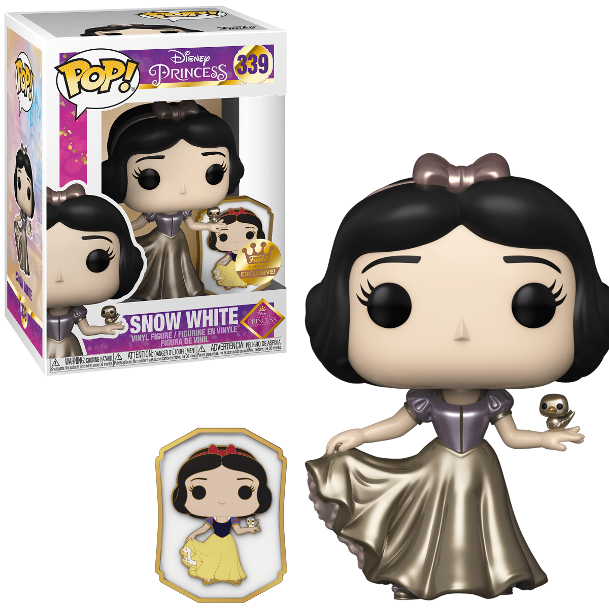 Funko POP! Disney Ultimate Princess Celebration 339 Snow White (Dancing Gold Dress) POP & Pin Virtual FunKon 2021 Shared Exclusive