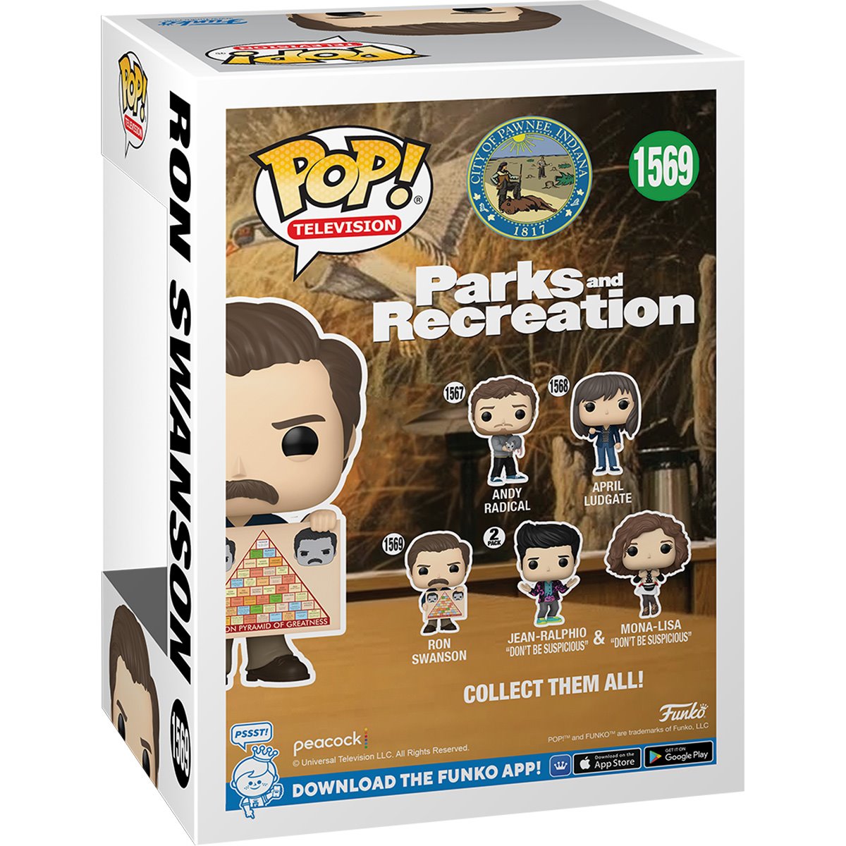 Funko POP! TV Parks and Recreation 1569 Ron Swanson with Swanson Pyramid of Greatness 15th Anniversary