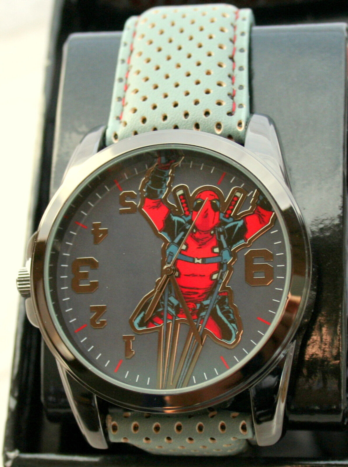 Marvel Comics DeadPool Upside Down Watch Men's Leather Band