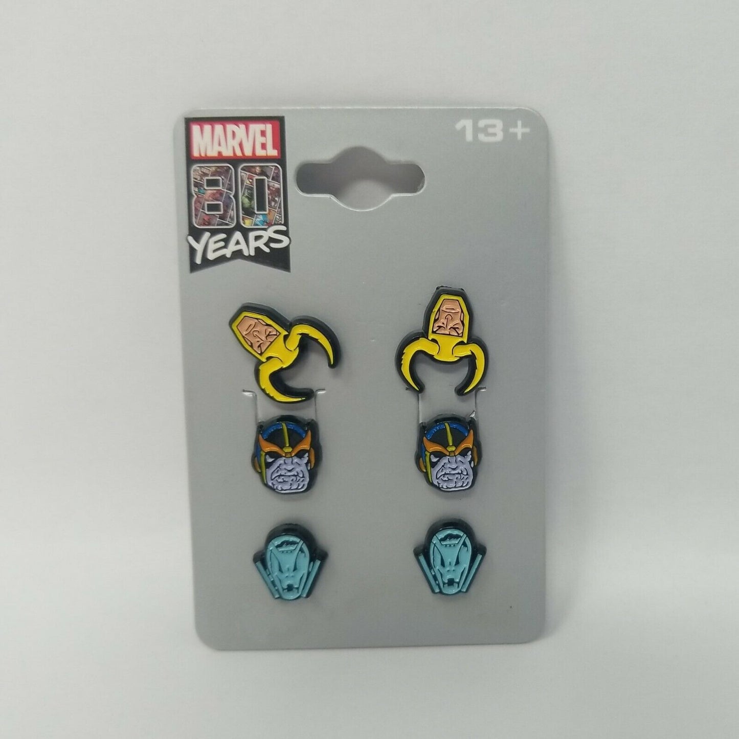 Marvel 80 Years Anniversary Avengers Stud Earrings Loki, Thanos, Ultron 3 Pack