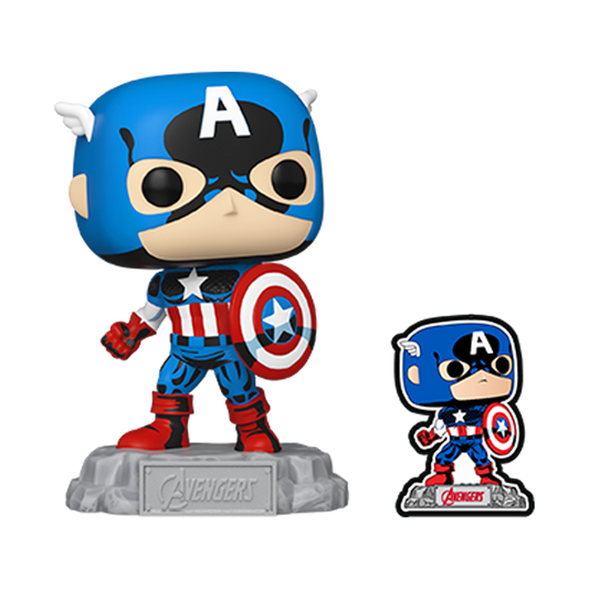 Funko POP! Marvel The Avengers: Earth's Mightiest Heroes 1290 Captain America with Pin Amazon Exclusive