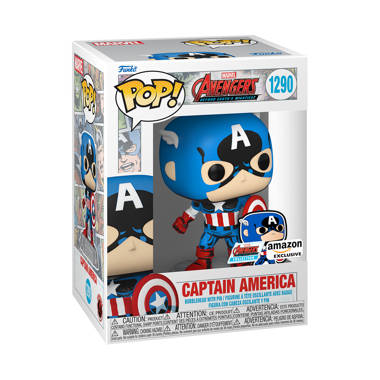 Funko POP! Marvel The Avengers: Earth's Mightiest Heroes 1290 Captain America with Pin Amazon Exclusive