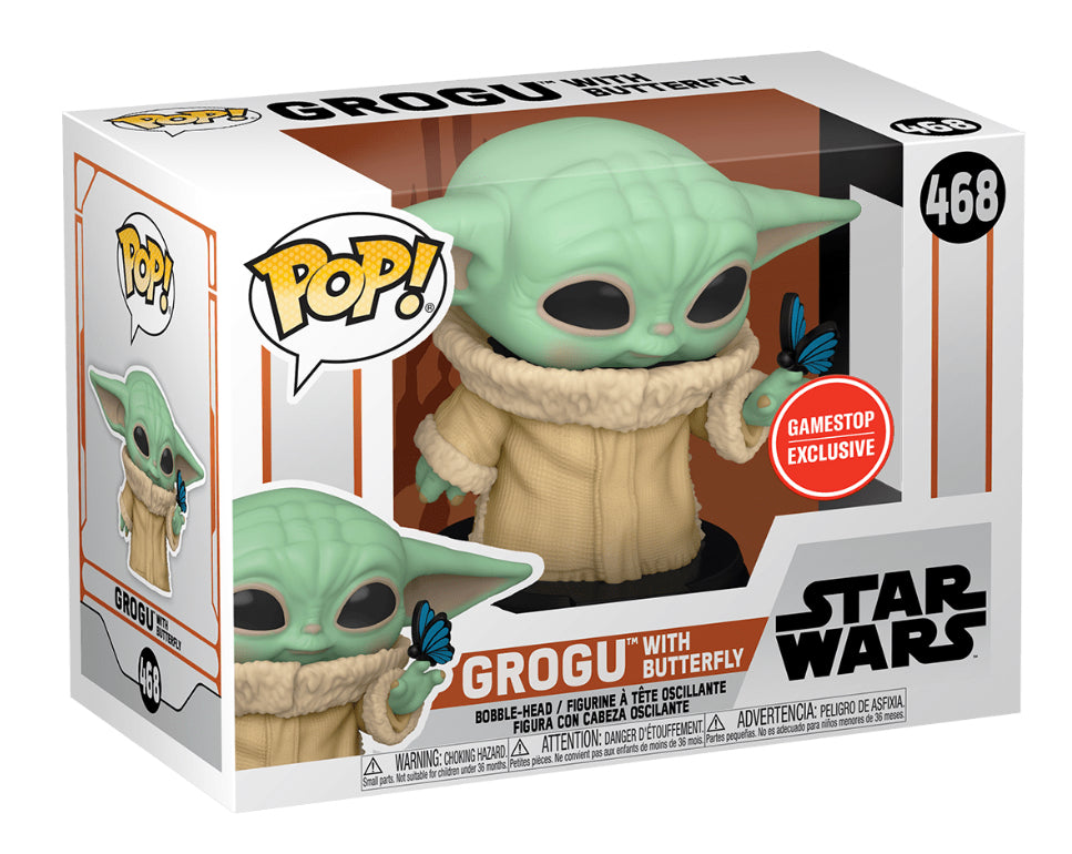 Funko POP! Star Wars The Mandalorian 468 Grogu with Butterfly (The Child) GameStop Exclusive