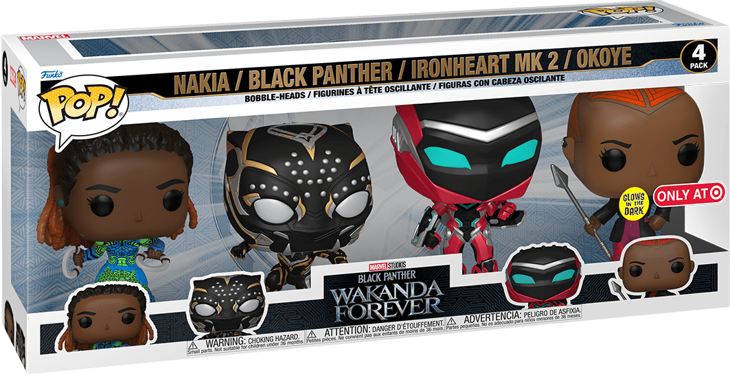 Funko POP! Marvel Movies Black Panther: Wakanda Forever 4-Pack Nakia - Black Panther - Ironheart MK2 - Okoye Target Exclusive Glow-in-the-Dark