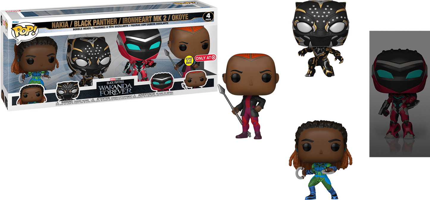 Funko POP! Marvel Movies Black Panther: Wakanda Forever 4-Pack Nakia - Black Panther - Ironheart MK2 - Okoye Target Exclusive Glow-in-the-Dark