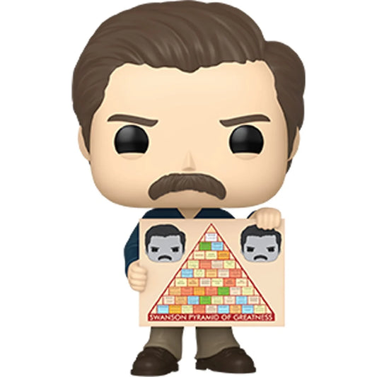 Funko POP! TV Parks and Recreation 1569 Ron Swanson with Swanson Pyramid of Greatness 15th Anniversary