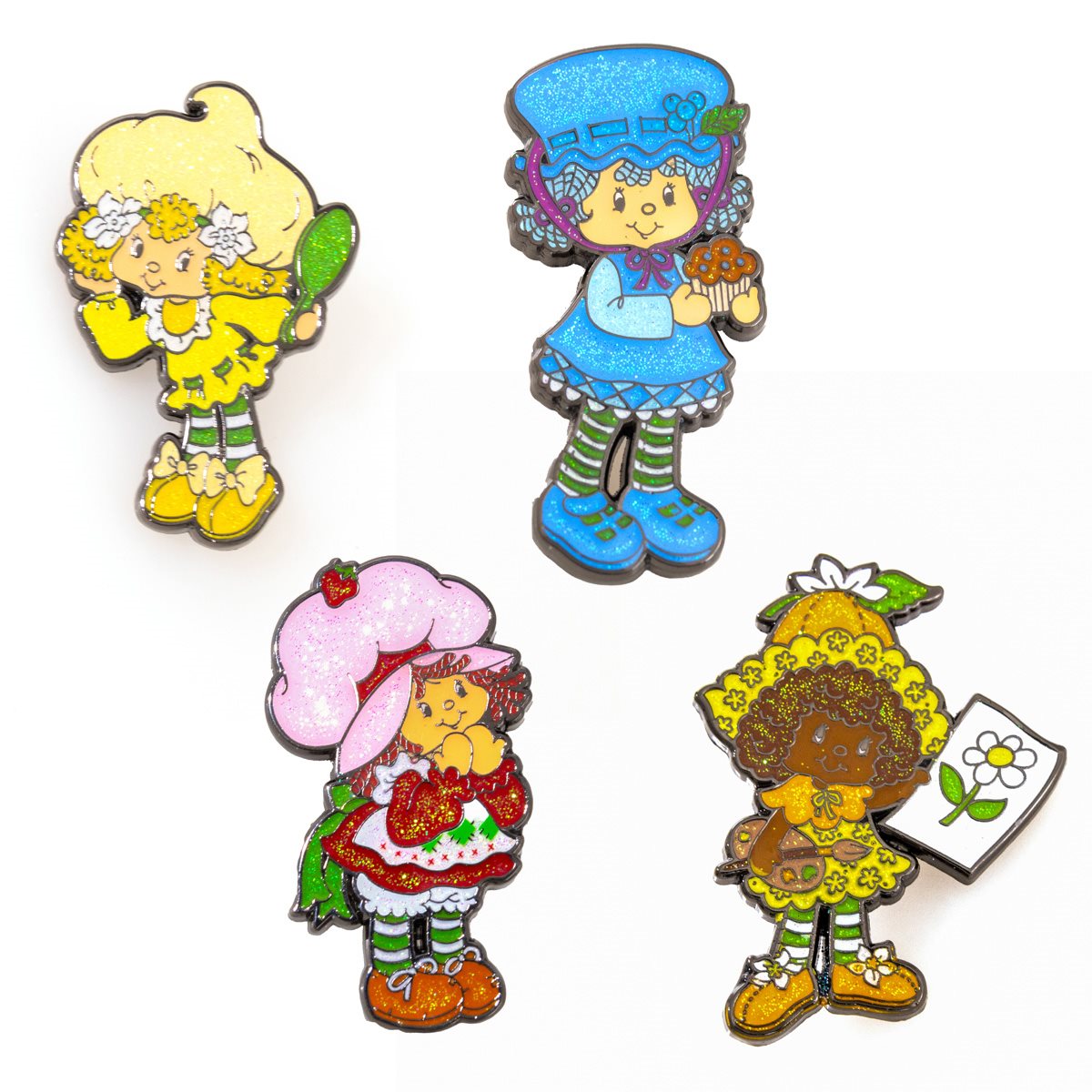 The Loyal Subjects Strawberry Shortcake Glitter Metal Pin Set of 4 San Diego Comic Con 2024 Exclusive