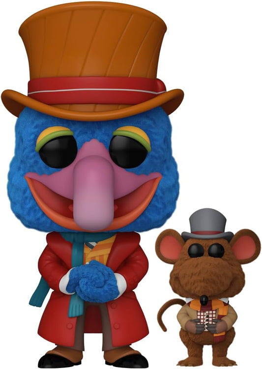 Funko POP! Disney Holiday The Muppet Christmas Carol 1456 Gonzo as Charles Dickens with Rizzo (Flocked) Amazon Exclusive