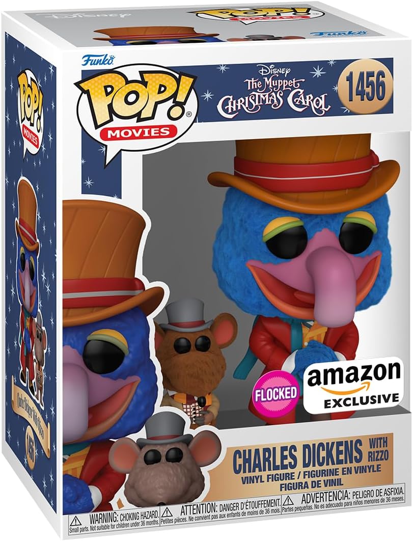 Funko POP! Disney Holiday The Muppet Christmas Carol 1456 Gonzo as Charles Dickens with Rizzo (Flocked) Amazon Exclusive