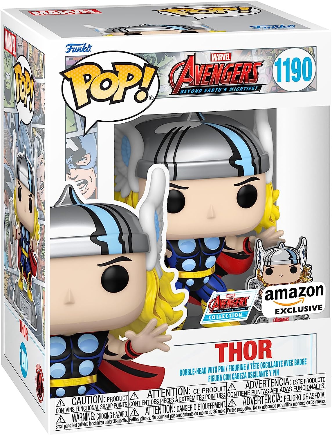 Funko POP! Marvel The Avengers: Earth's Mightiest Heroes 1190 Thor with Pin Amazon Exclusive