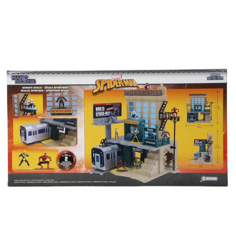 Jada Toys Marvel Spider-Man Daily Bugle Nano Scene & 10 Action Figures, Spiderman Playset